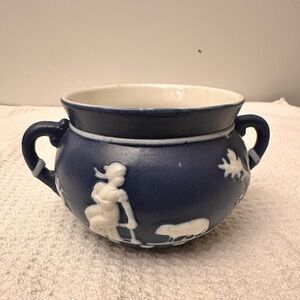 Vintage Dark Blue Jasperware Two-Handled Sugar Bowl